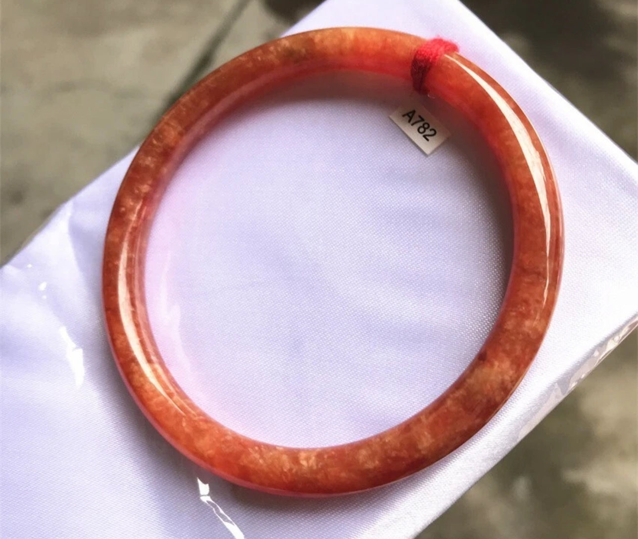 VINTAGE Large Jadeite Red Jade Bangle Size 60mm Round Princess Cut U782