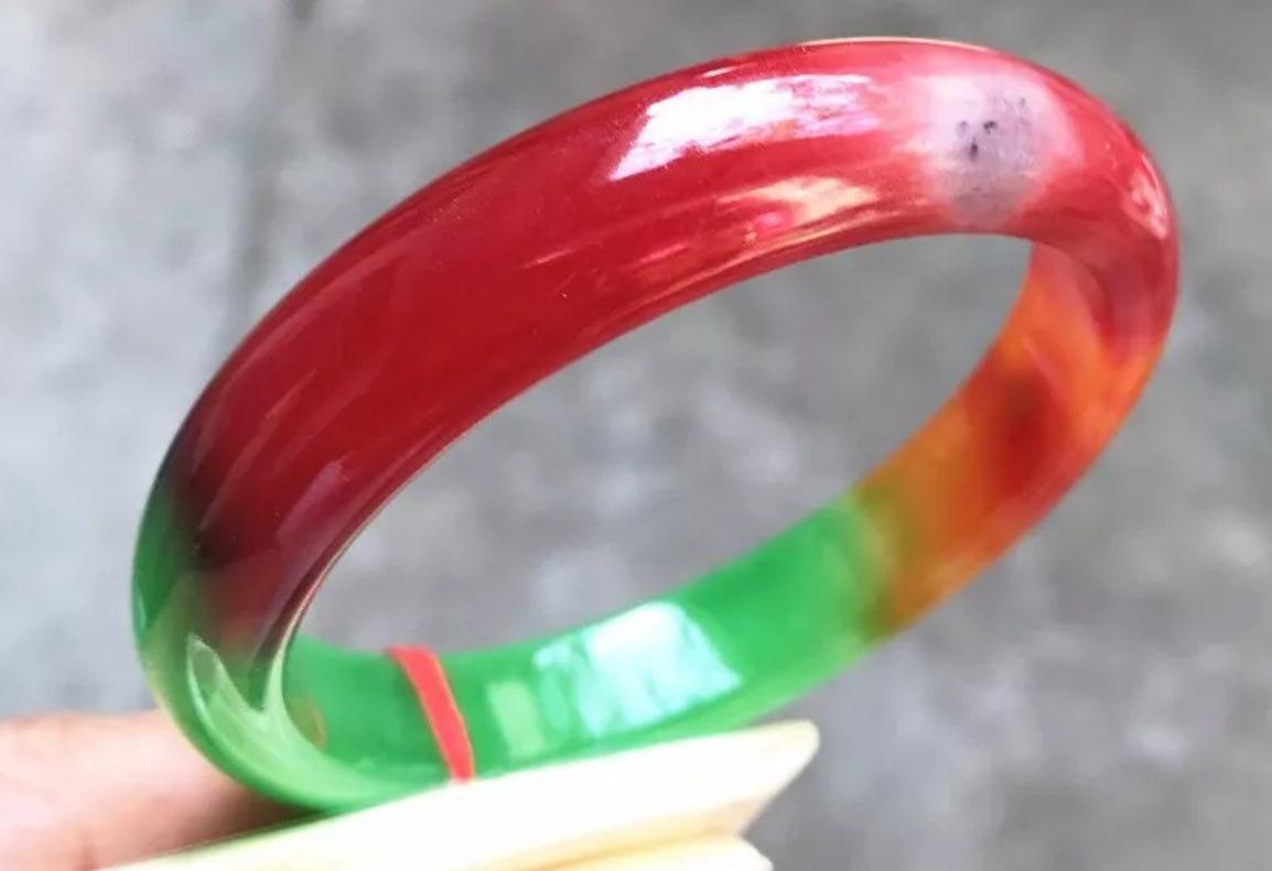 VINTAGE Large Jadeite Multi-Colored Jade Bangle Size 63mm J257 All Natural Jade Red/Green/Yellow - JazzyJewelbyAmina