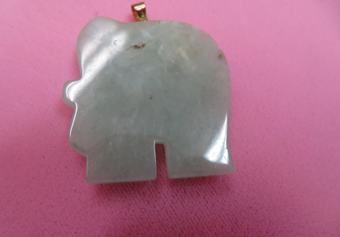 VINTAGE Jade 14k Solid Gold Bail Green Elephant - Green Jade Eye - JazzyJewelbyAmina
