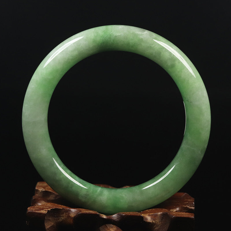 VINTAGE Medium Jadeite Green Jade Bangle Size 59mm Round Princess Cut Ombré Jade Green U899