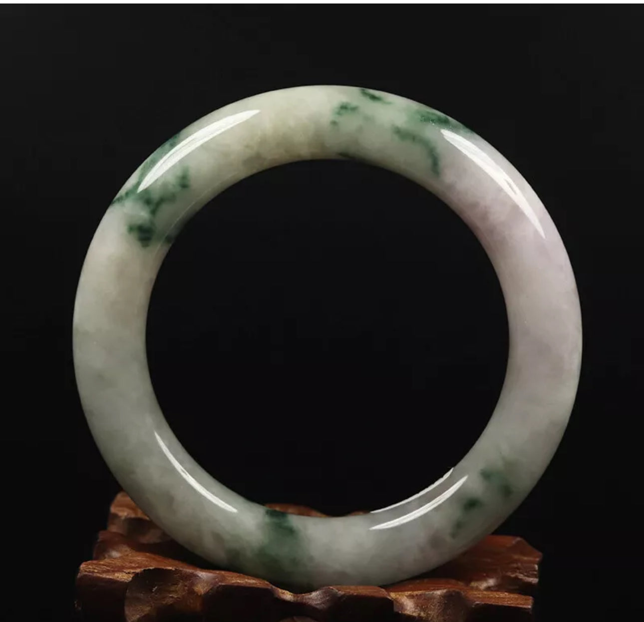 VINTAGE Medium Jadeite White Lavender Jade Bangle Round Princess Cut Size 57mm G404 - JazzyJewelbyAmina