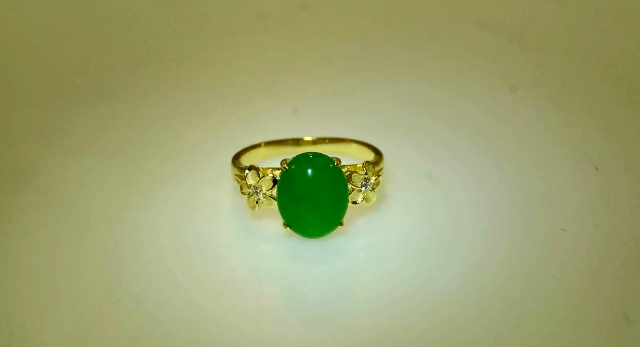 VINTAGE Hawaiian Jade Sterling Silver Plumeria Ring Size 8 US D1210 - JazzyJewelbyAmina