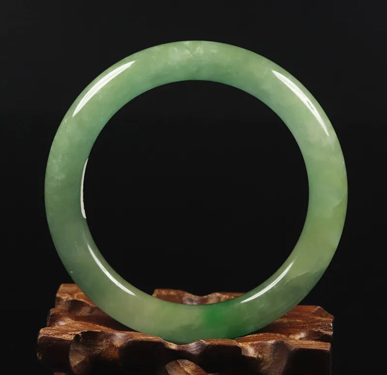 VINTAGE Small Jadeite Green Jade Bangle Size 55mm Round Princess Chunky Cut A455 - JazzyJewelbyAmina