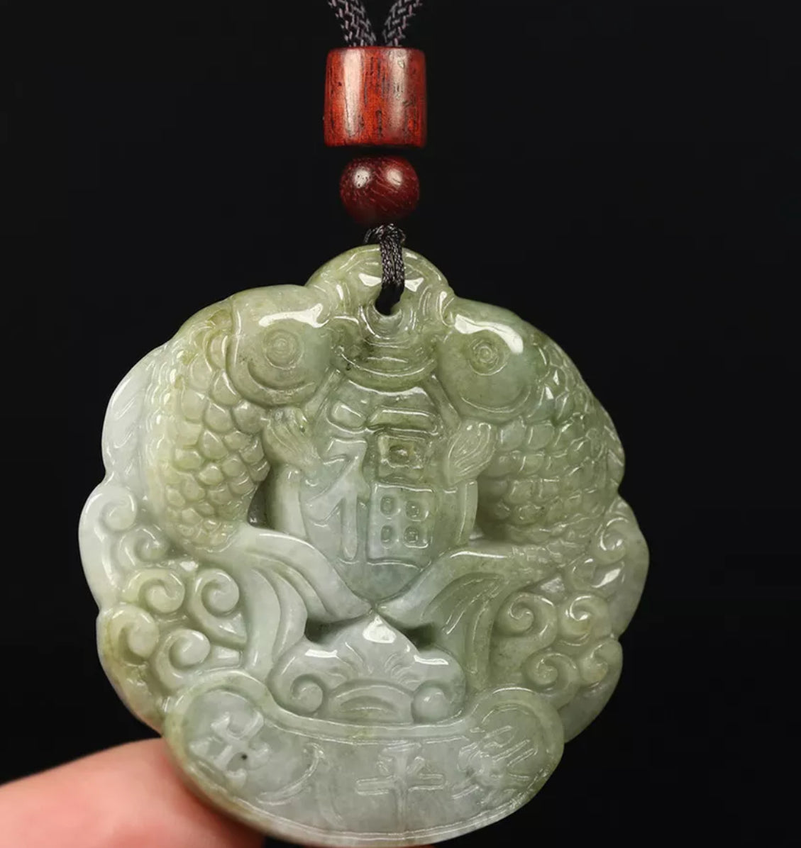 VINTAGE ICY Green Jade Double Fish Pendant Certified Feng Shui Healing Pendant - JazzyJewelbyAmina