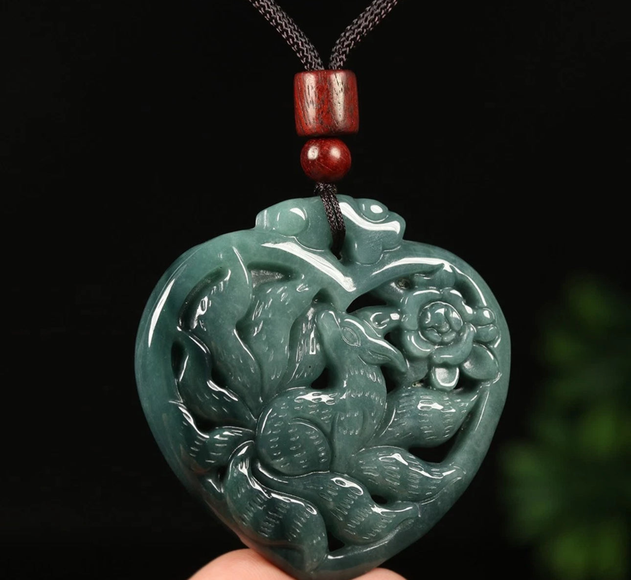 VINTAGE Jadeite Green Jade Pendant Nine Tail Fox - Certified G837