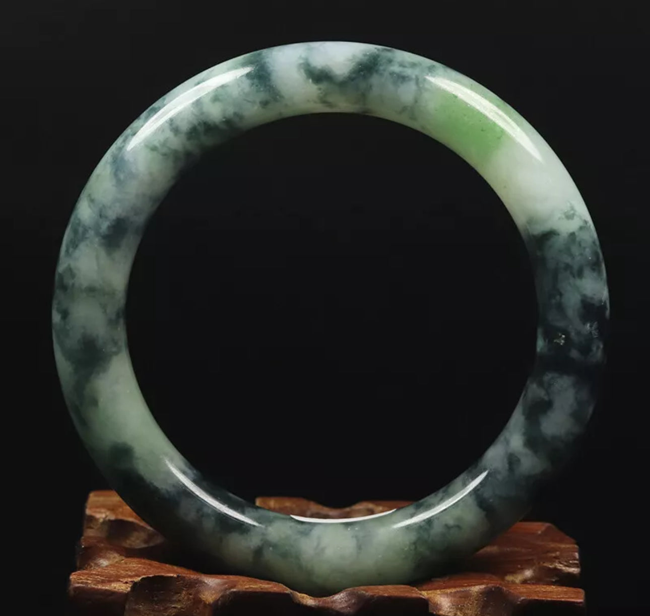 VINTAGE Medium Jadeite Green Black Jade Size 57mm S557 Round Princess Cut - JazzyJewelbyAmina