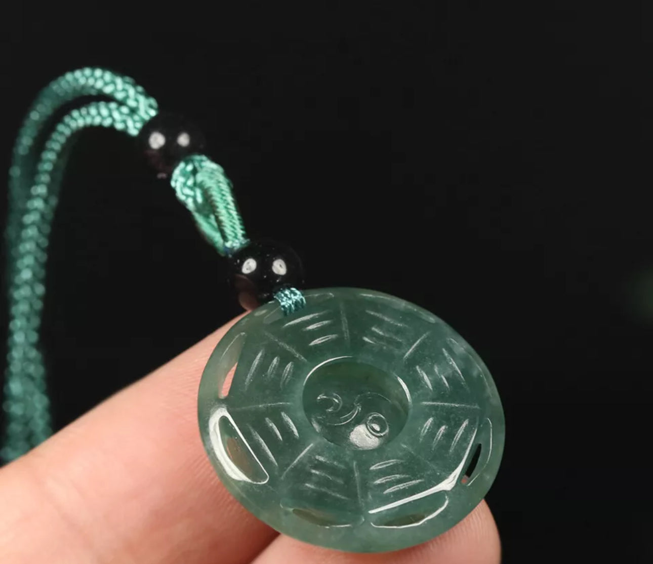 VINTAGE Green Octagon Jade Pendant Eight Trigrams Certified Lucky Jade Piece! - JazzyJewelbyAmina