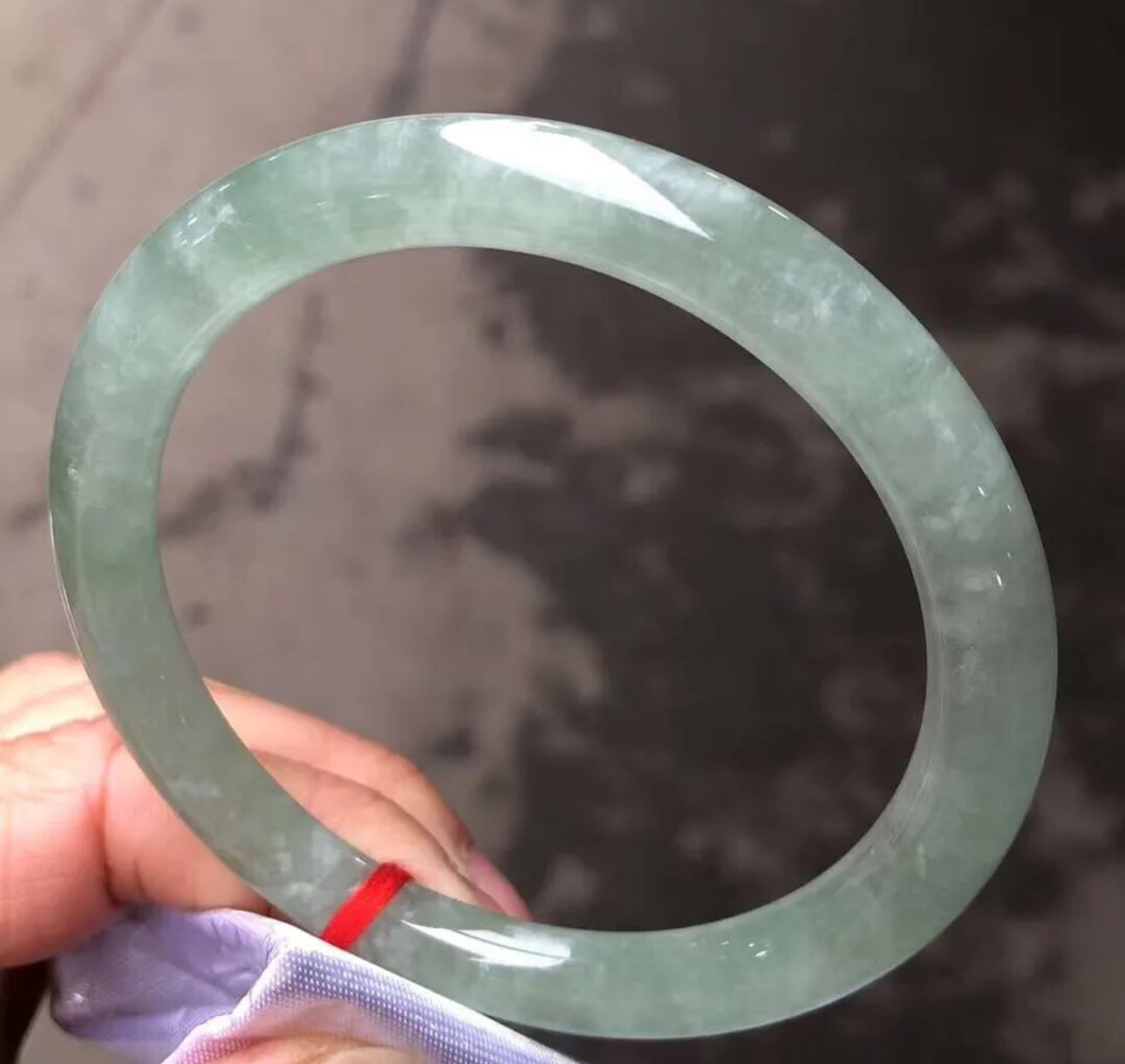 VINTAGE Large Jadeite Sea Green Jade Bangle - Round Princess Cut Size 62mm U0614 - JazzyJewelbyAmina