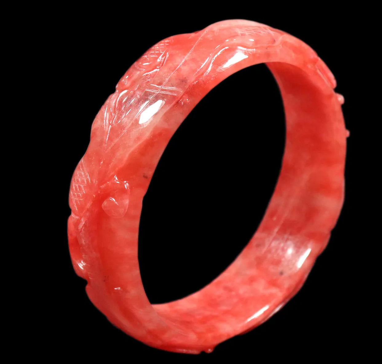 VINTAGE Large Jadeite Red Jade Bangle Handcarved Dragon Size 60mm M375 - JazzyJewelbyAmina
