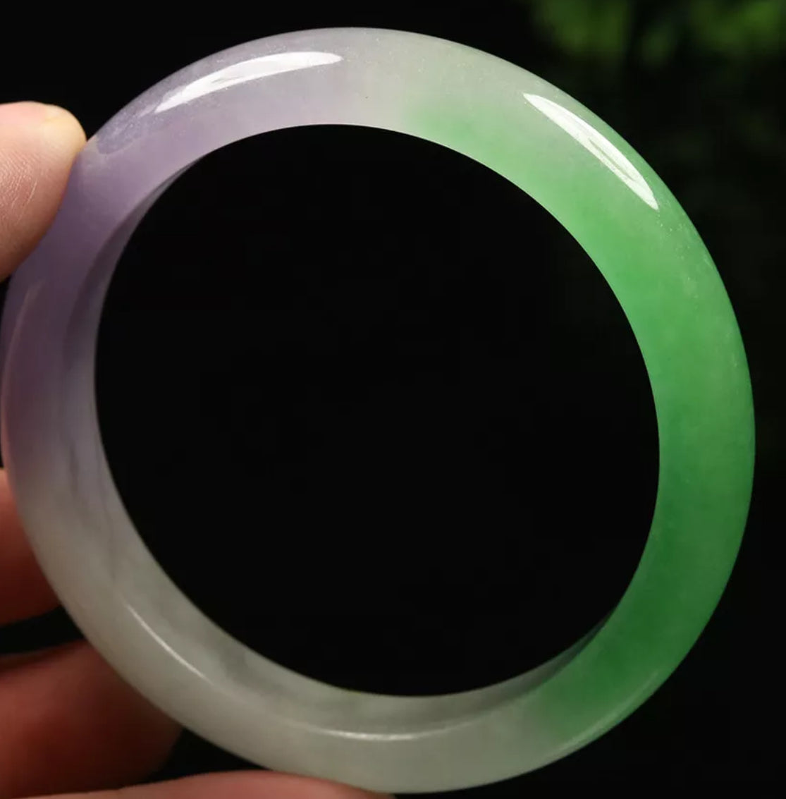 VINTAGE Medium Jadeite Green/Lavender Jade Bangle Size 59mm D615 - JazzyJewelbyAmina