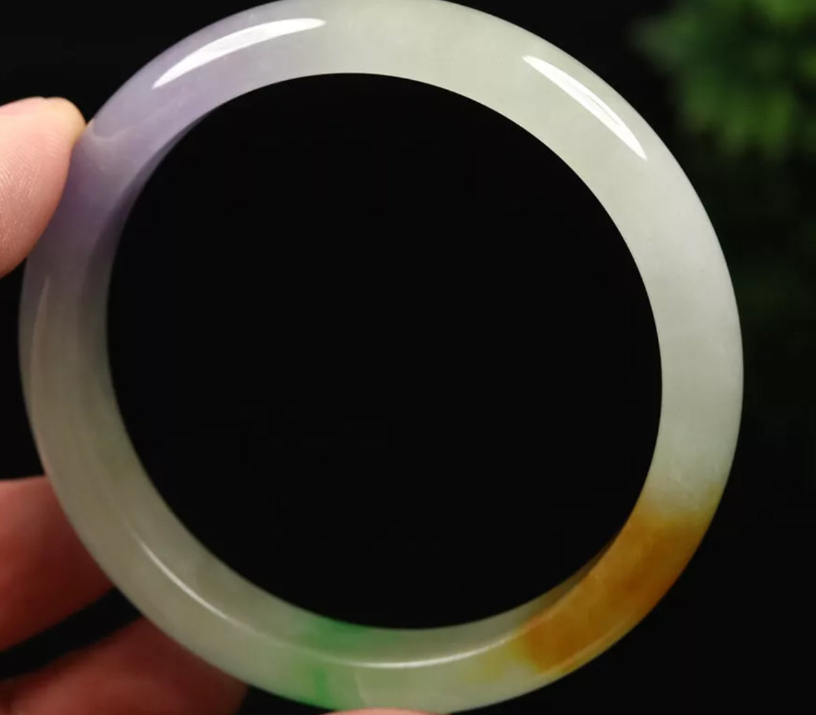 VINTAGE Large Jadeite Brown/Green/Lavender Jade Bangle Size 60mm J397 - JazzyJewelbyAmina