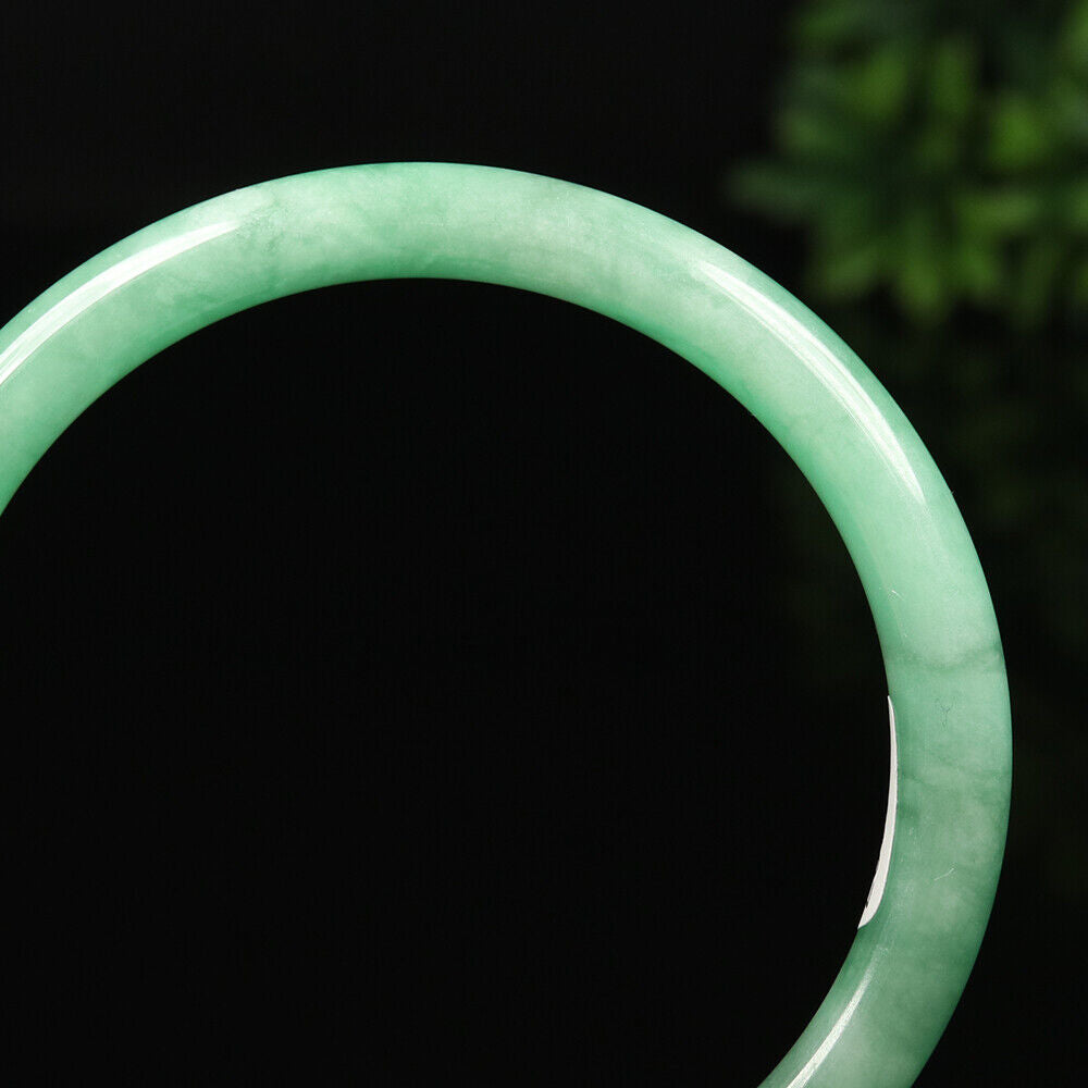 VINTAGE Large Jadeite Apple Green Jade Bangle Round Princess Cut Size 60 mm M397 - JazzyJewelbyAmina