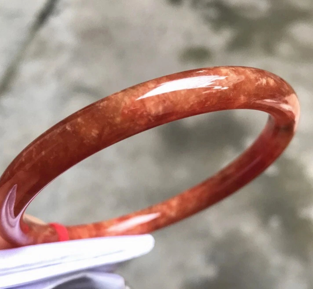 VINTAGE Large Jadeite Red Jade Bangle Size 60mm Round Princess Cut U782