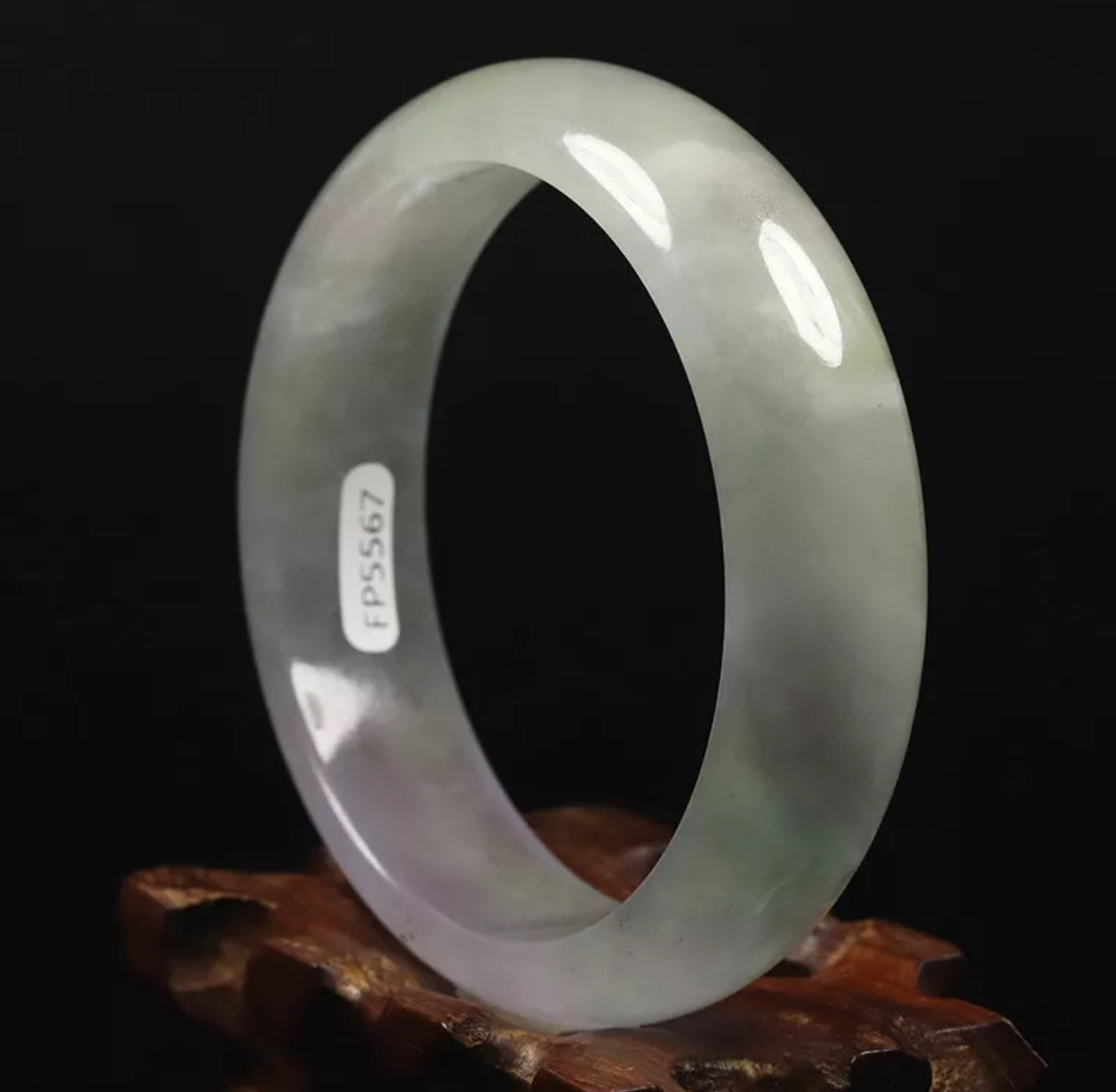 VINTAGE Medium Jadeite Green Jade Bangle White Lavender - Some Ivy - A187 - JazzyJewelbyAmina