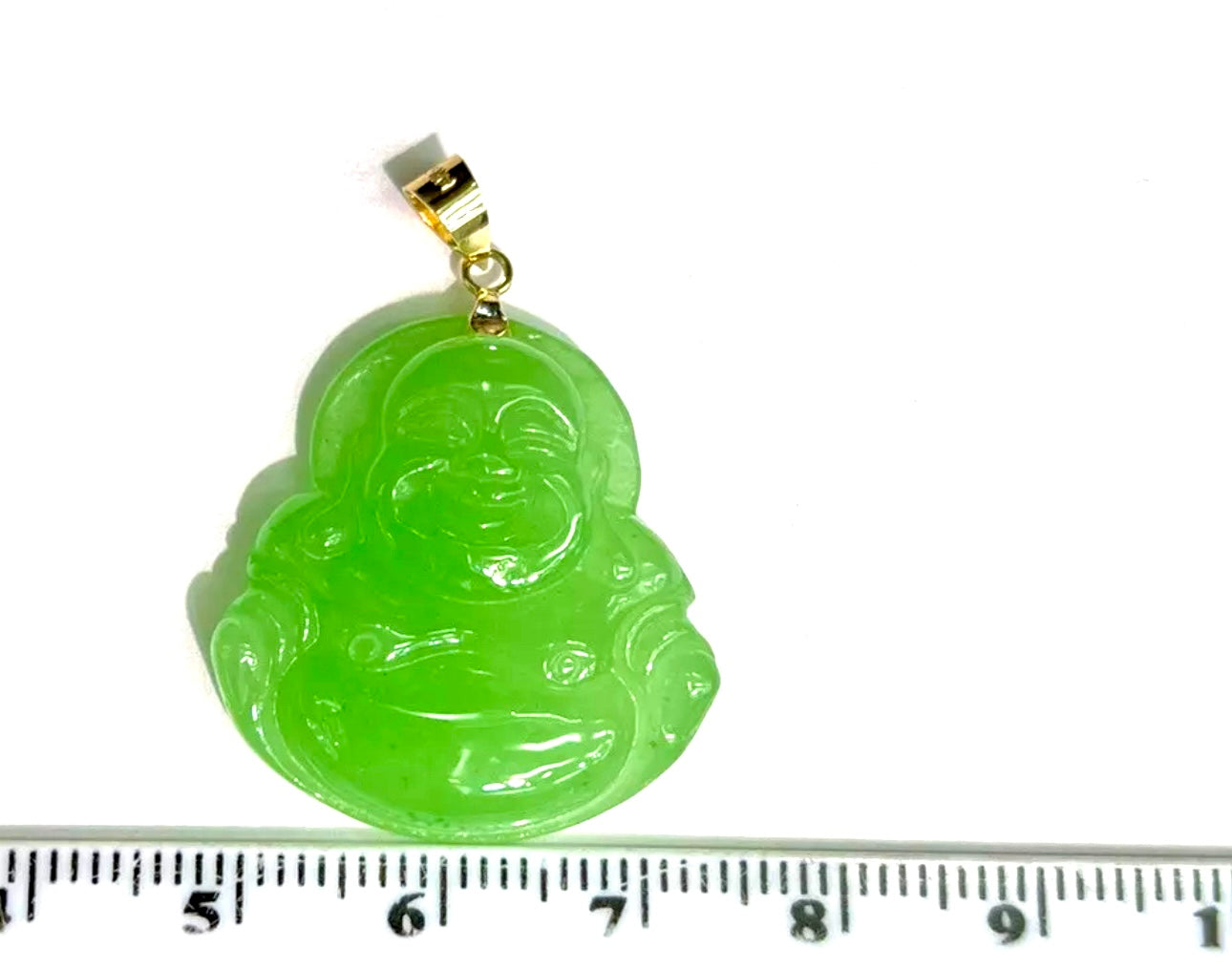 VINTAGE 14K Yellow Gold (Bail) Jadeite Green Jade Smiling Buddha for Good Luck New Year! D1230 - JazzyJewelbyAmina