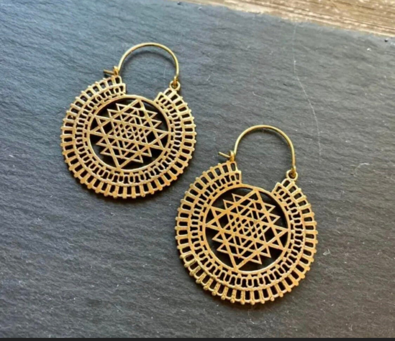 Handmade BOHO Brass Pyramid Large Round Drop Earrings - JazzyJewelbyAmina