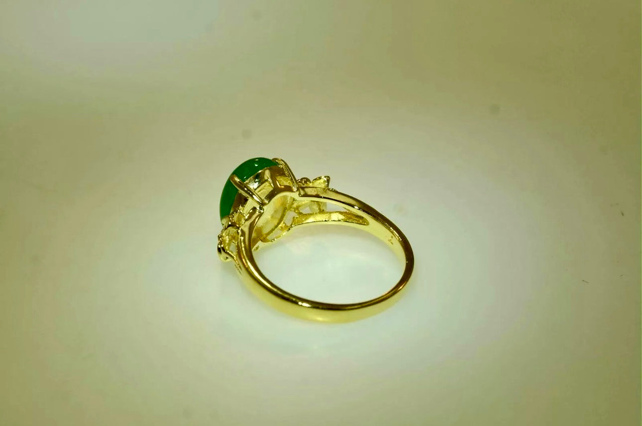 VINTAGE Hawaiian Jade Sterling Silver Plumeria Ring Size 8 US D1210 - JazzyJewelbyAmina