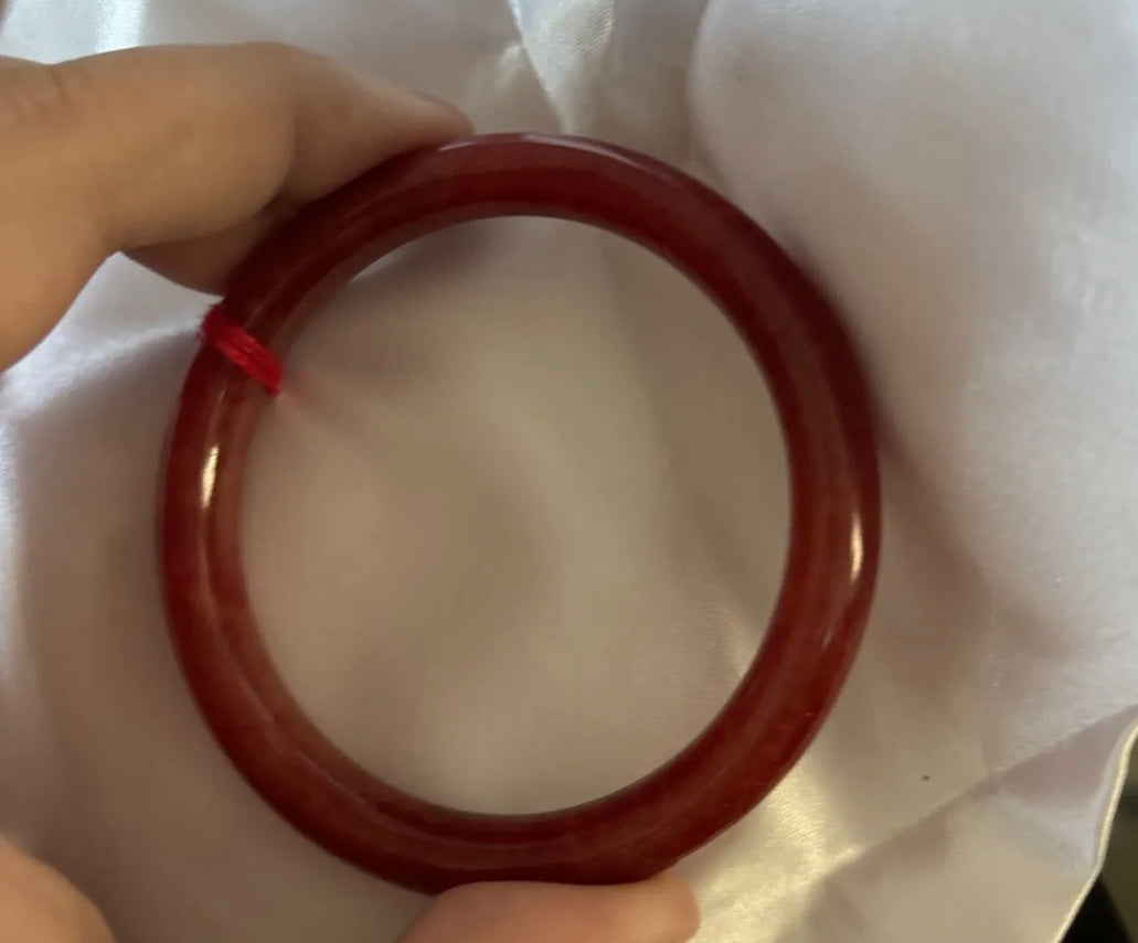 Burmese Jadeite Red Jade Bangle Size Medium 59mm Round Princess Cut - JazzyJewelbyAmina