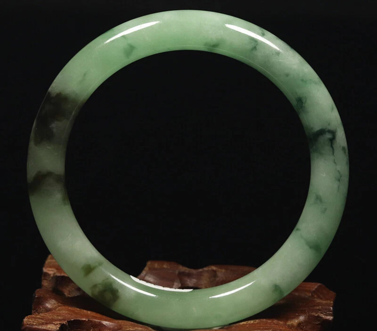 VINTAGE Medium Jadeite Green Jade Bangle Size 58 MM Round Princess Cut G271 - JazzyJewelbyAmina