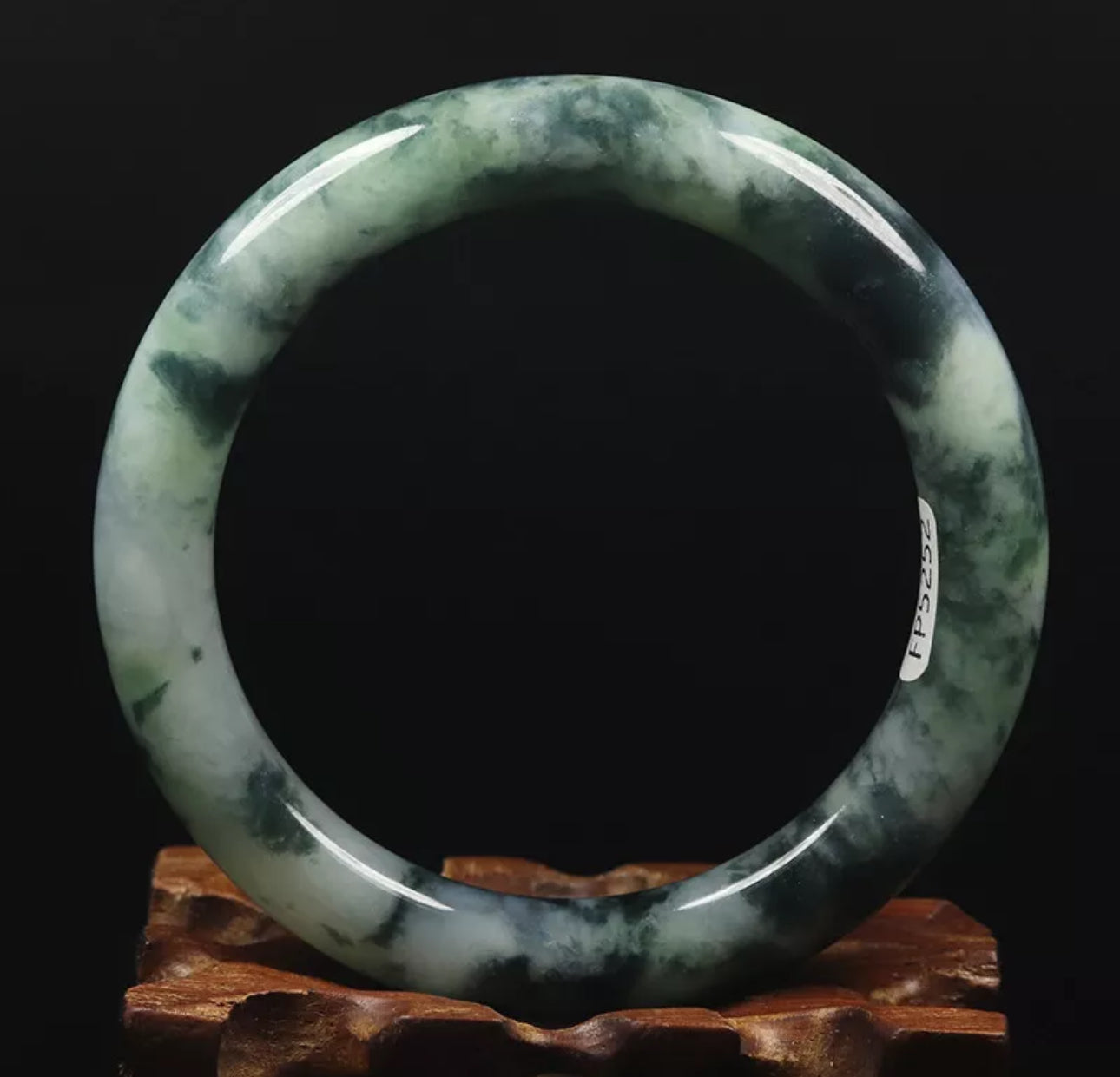 VINTAGE Medium Jadeite Green Black Jade Size 57mm S557 Round Princess Cut - JazzyJewelbyAmina
