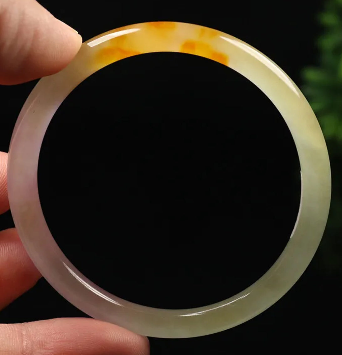 VINTAGE Small Jadeite Green/Rust/Lavender Round Princess Thin Cut Jade Bangle Size 56mm M999 - JazzyJewelbyAmina