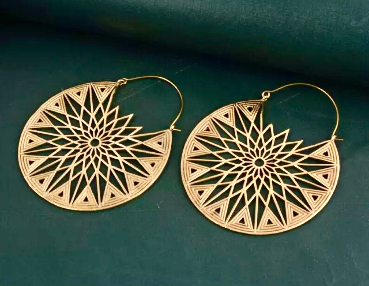 Boho Gold Brass Round Mandala Earrings Large Round - JazzyJewelbyAmina