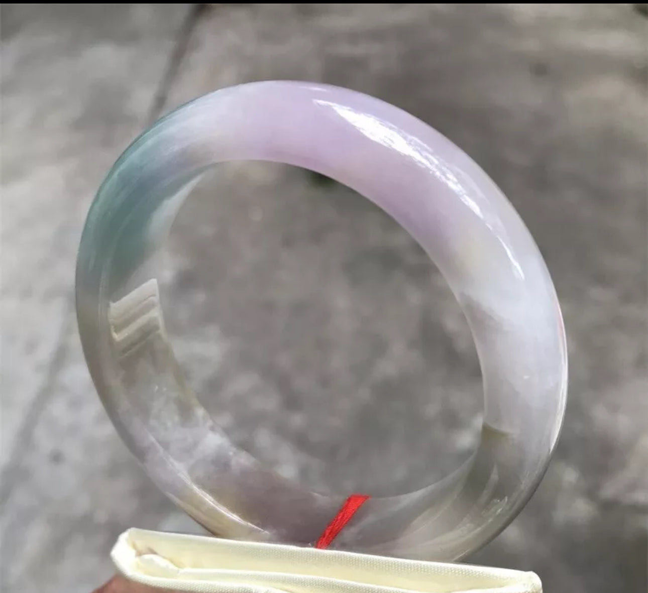 VINTAGE Large Jadeite Green/Lavender Jade Bangle Size 63mm Chunky Square Cut Hint of Yellow! O151 - JazzyJewelbyAmina