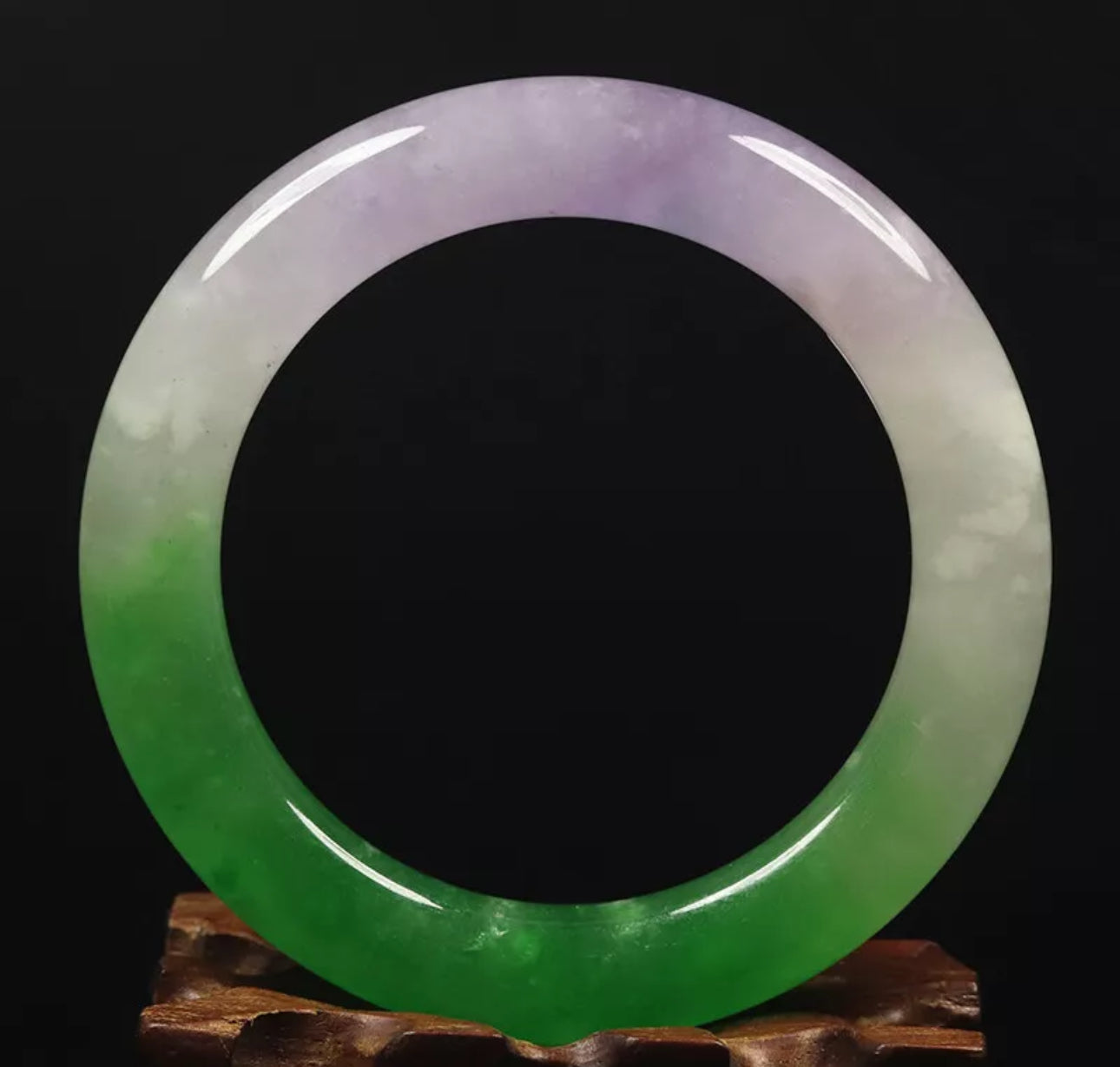 VINTAGE Medium Jadeite Green Lavender Jade Bangle Round Princess Chunky Cut Size 58mm Y295 - JazzyJewelbyAmina