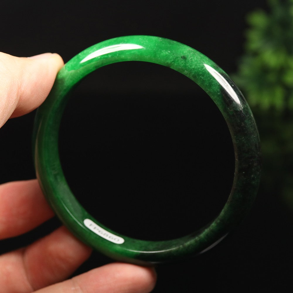 VINTAGE Large Jadeite Green Black/Jade Bangle Size 63 MM Authentic Black Jade G773 - JazzyJewelbyAmina