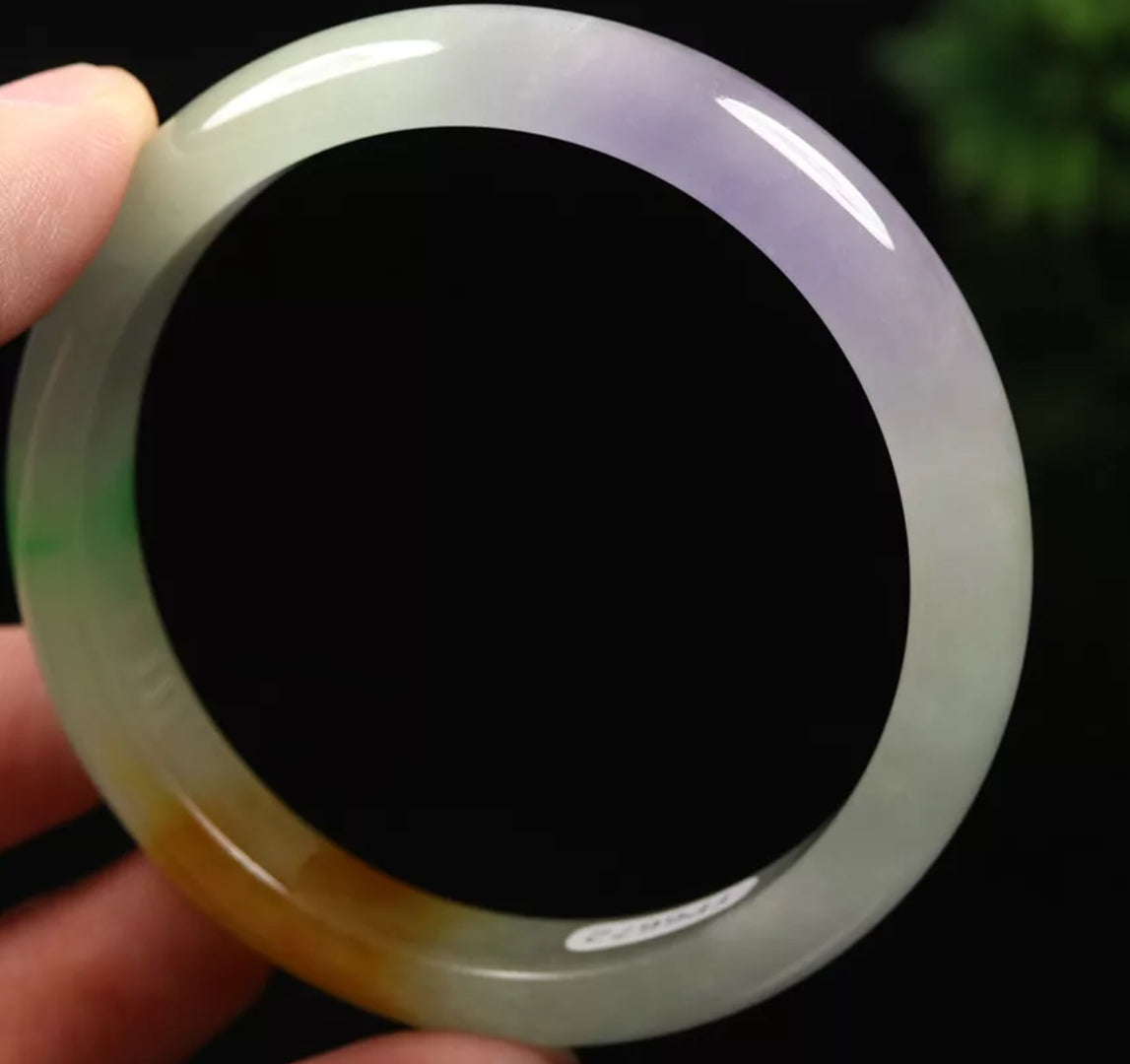 VINTAGE Large Jadeite Brown/Green/Lavender Jade Bangle Size 60mm J397 - JazzyJewelbyAmina