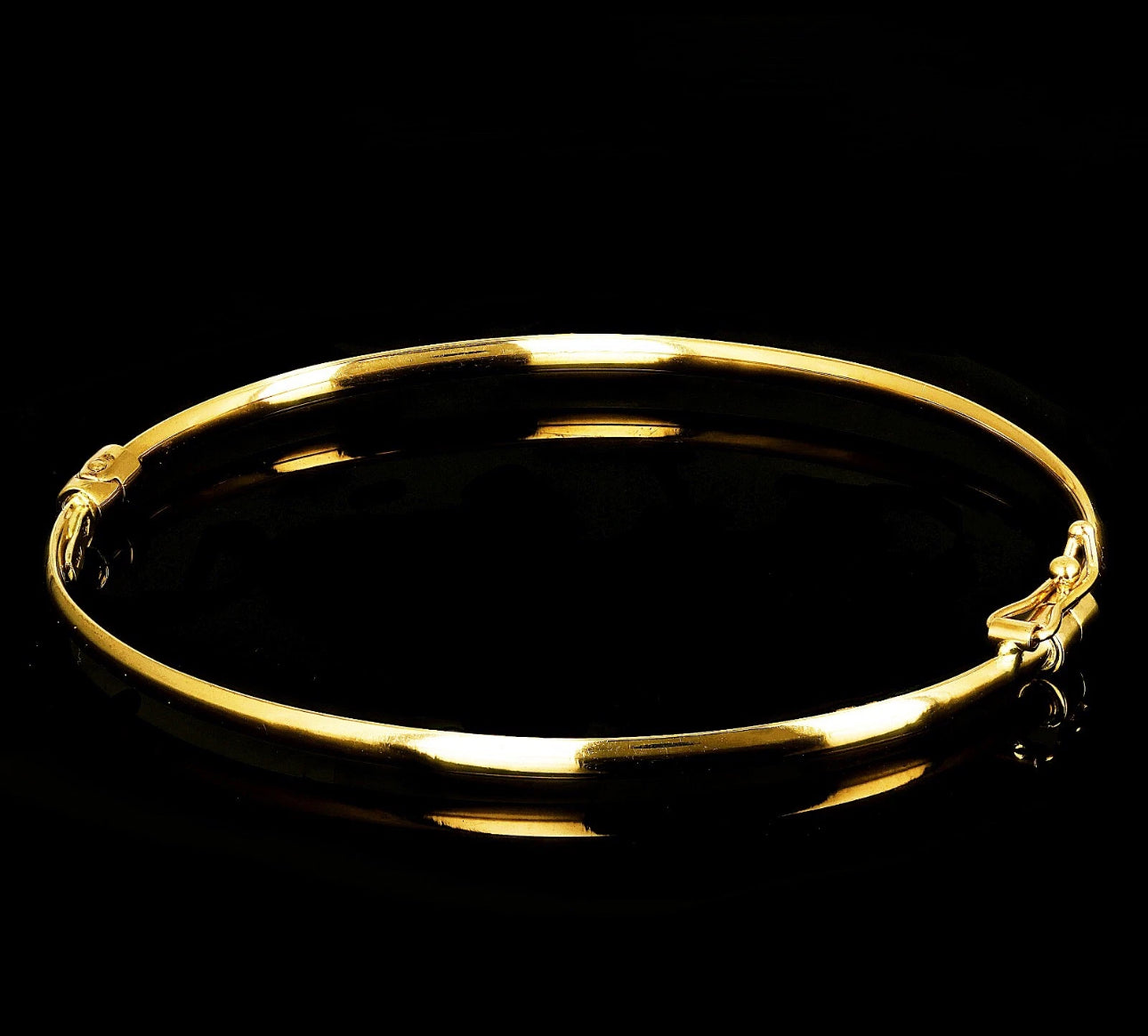 VINTAGE Italian 14k Yellow Gold Hollow Tube Plain Oval Hinged Bangle Bracelet 7" 2mm U723