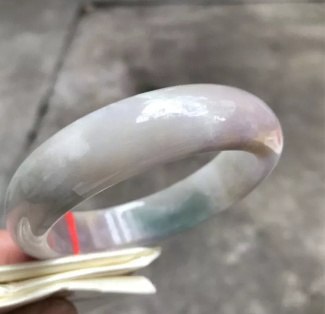 VINTAGE Large Jadeite Green/Lavender Jade Bangle Size 63mm Chunky Square Cut Hint of Yellow! O151 - JazzyJewelbyAmina