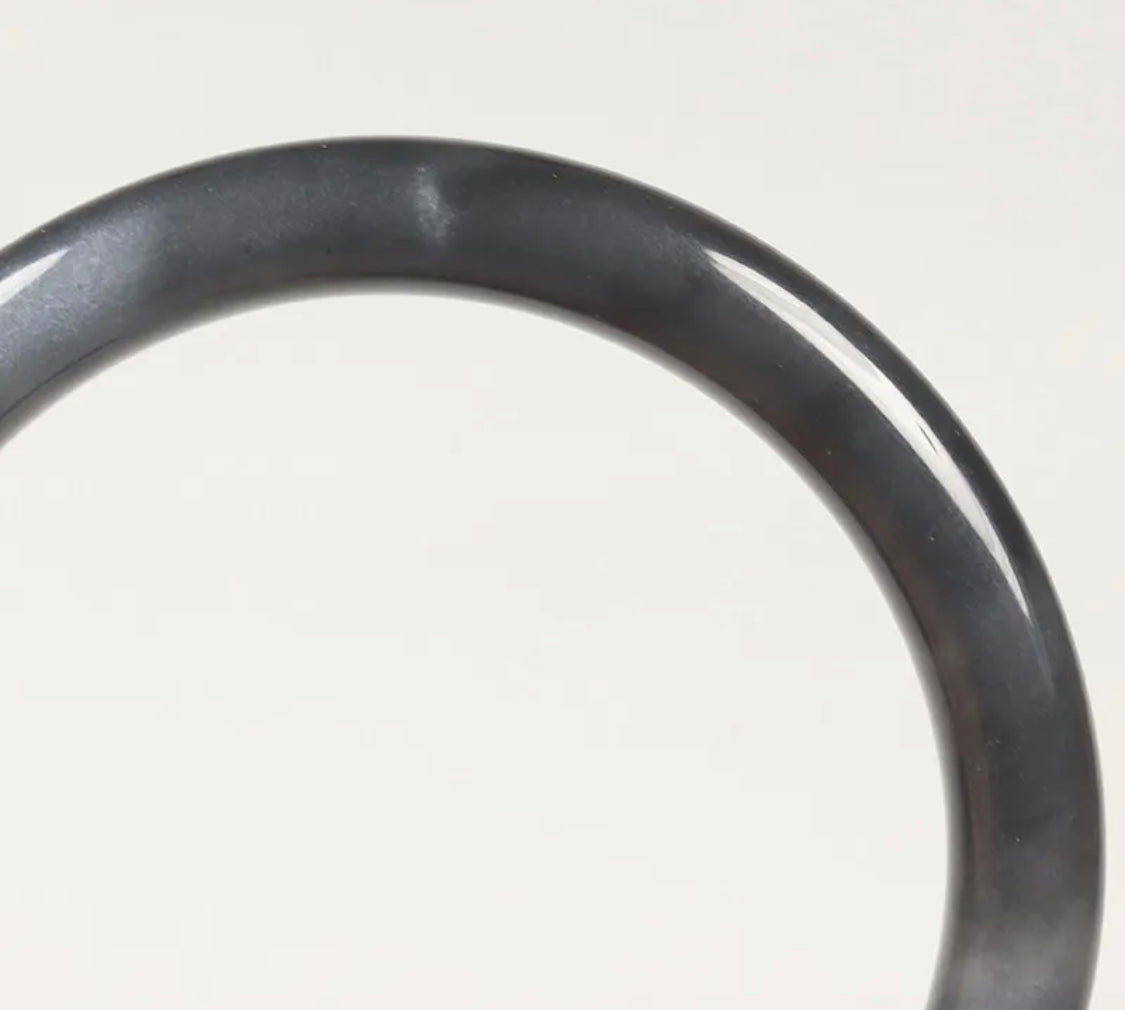 VINTAGE Small Jadeite Black/Gray Jade Bangle Size 55mm Certified J123 - JazzyJewelbyAmina