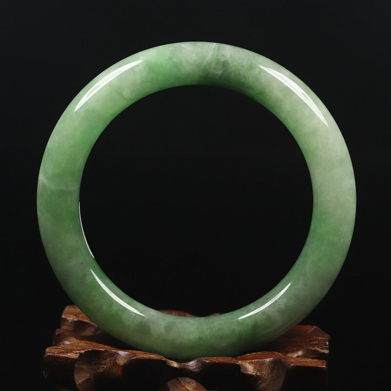 VINTAGE Medium Jadeite Green Jade Bangle Size 59mm Round Princess Cut Ombré Jade Green U899