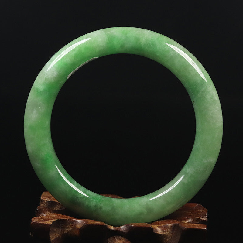VINTAGE Medium Jadeite Green Jade Bangle Size 59mm Round Princess Cut Ombré Jade Green U899