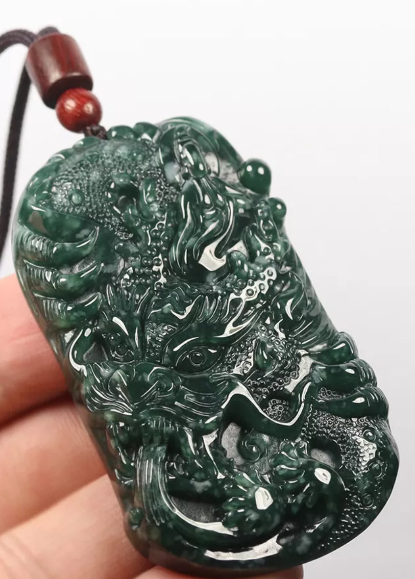 VINTAGE Green Jadeite Dragon Kwan-Yin (Guanyin) Jade Pendant - Certified Grade A Jade Piece D242 - JazzyJewelbyAmina
