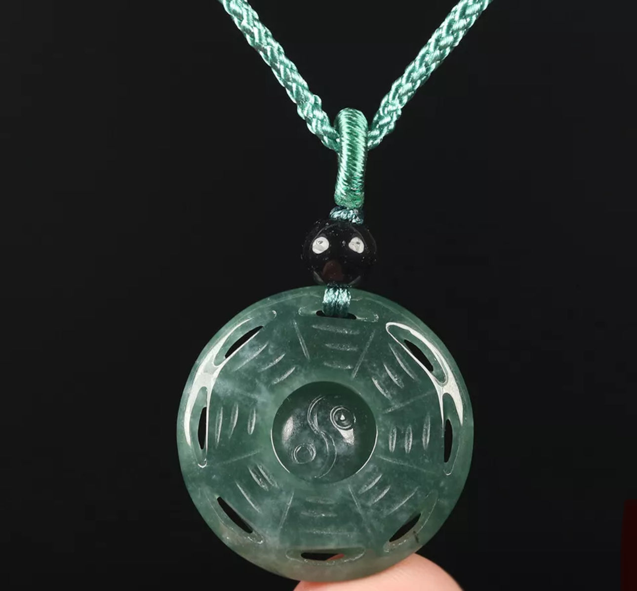 VINTAGE Green Octagon Jade Pendant Eight Trigrams Certified Lucky Jade Piece! - JazzyJewelbyAmina