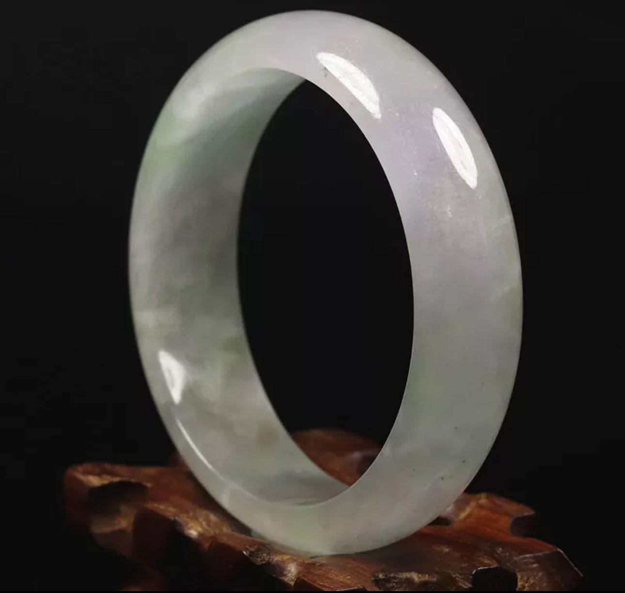 VINTAGE Medium Jadeite Green Jade Bangle White Lavender - Some Ivy - A187 - JazzyJewelbyAmina