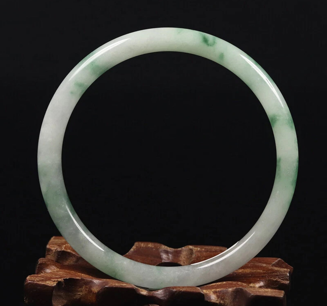 VINTAGE Medium Jadeite Green/White Jade Bangle Size 59 MM Marble Floating Flower Jade G163 - JazzyJewelbyAmina