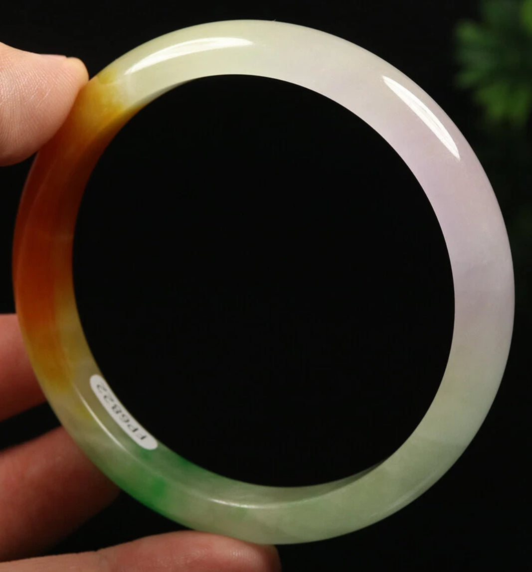 VINTAGE XL Jadeite Green/Brown/Red/Lavender Jade Bangle Size 64mm A697 - JazzyJewelbyAmina