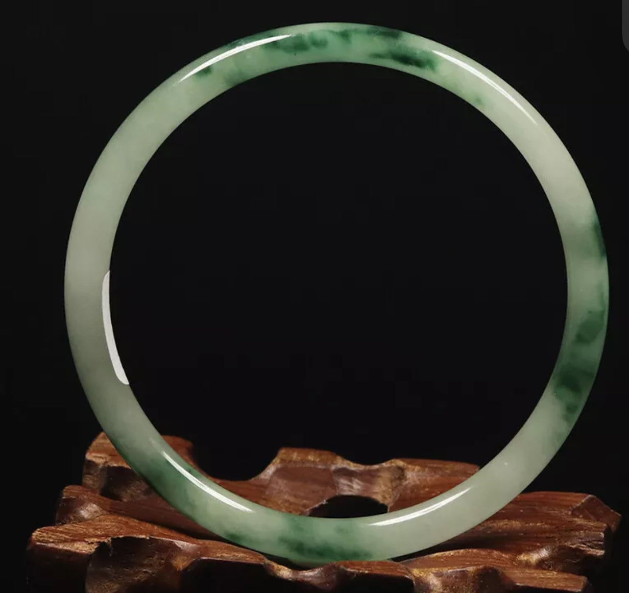 VINTAGE Medium Jadeite Green/White Jade Bangle Round Princess Thin Cut Size 58mm A151 - JazzyJewelbyAmina