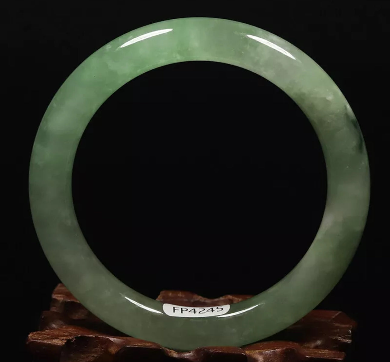 VINTAGE Medium Icy Jadeite Green Jade Bangle Size 58mm Round Princess Cut O543 - JazzyJewelbyAmina