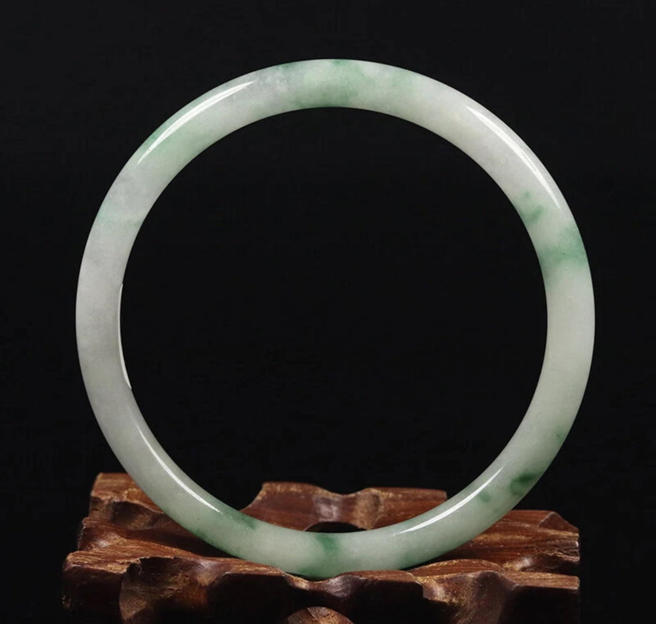 VINTAGE Medium Jadeite Green/White Jade Bangle Size 59 MM Marble Floating Flower Jade G163 - JazzyJewelbyAmina