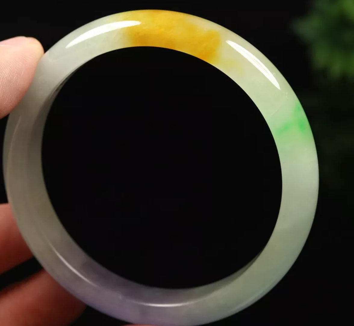 VINTAGE Large Jadeite Brown/Green/Lavender Jade Bangle Size 60mm J397 - JazzyJewelbyAmina