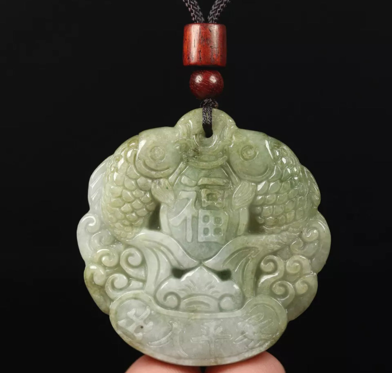 VINTAGE ICY Green Jade Double Fish Pendant Certified Feng Shui Healing Pendant - JazzyJewelbyAmina