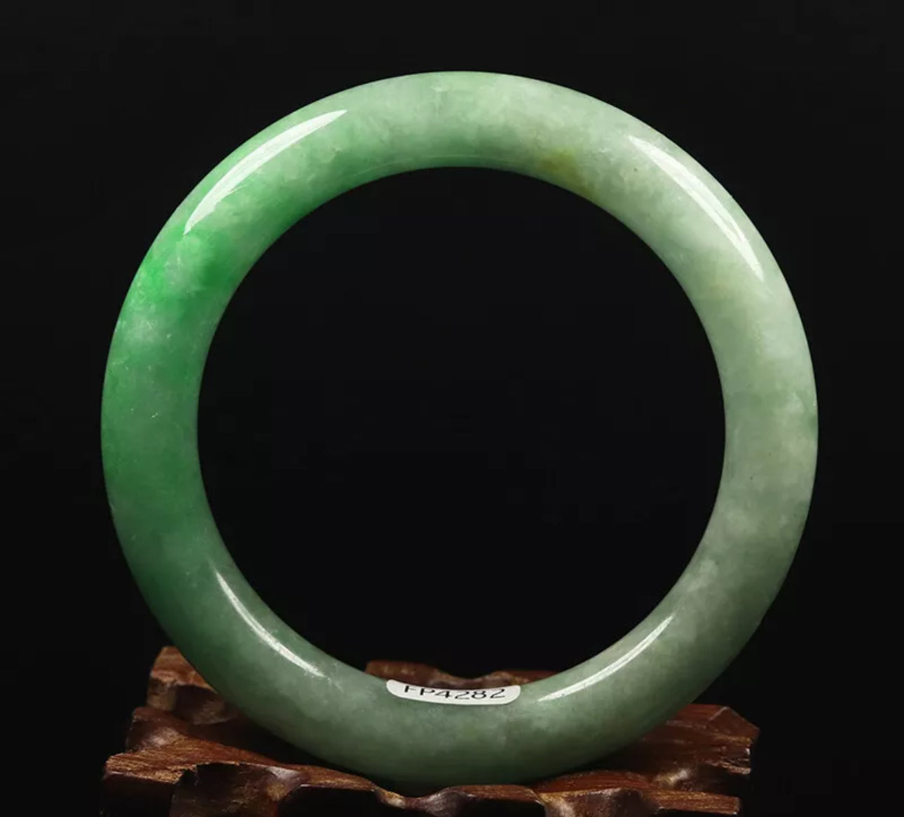 VINTAGE Medium Jadeite Green Jade Bangle Round Princess Chunky Cut Size 59mm G617 - JazzyJewelbyAmina
