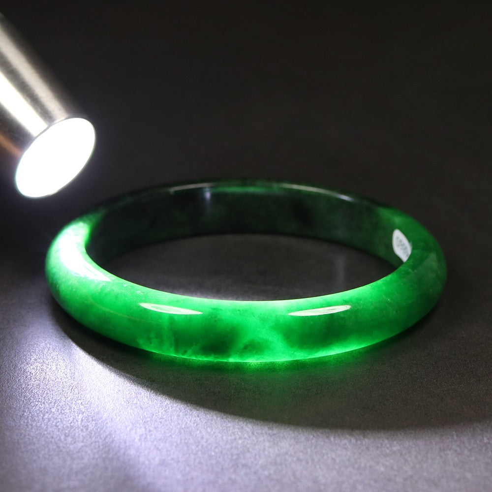 VINTAGE Large Jadeite Green Black/Jade Bangle Size 63 MM Authentic Black Jade G773 - JazzyJewelbyAmina