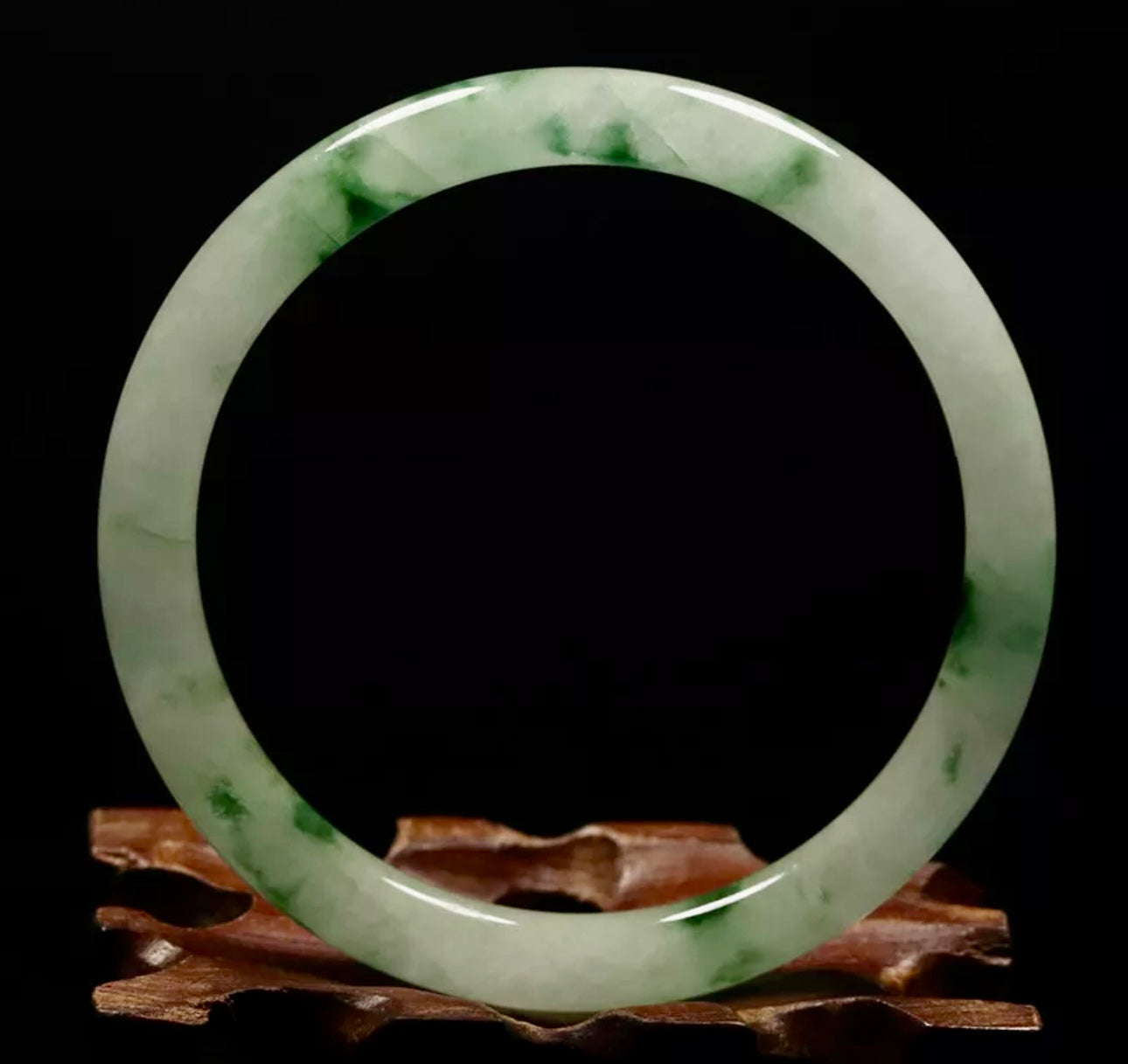 VINTAGE Medium Jadeite Green White Jade Bangle Size 59mm Round Princess Cut G043 - JazzyJewelbyAmina