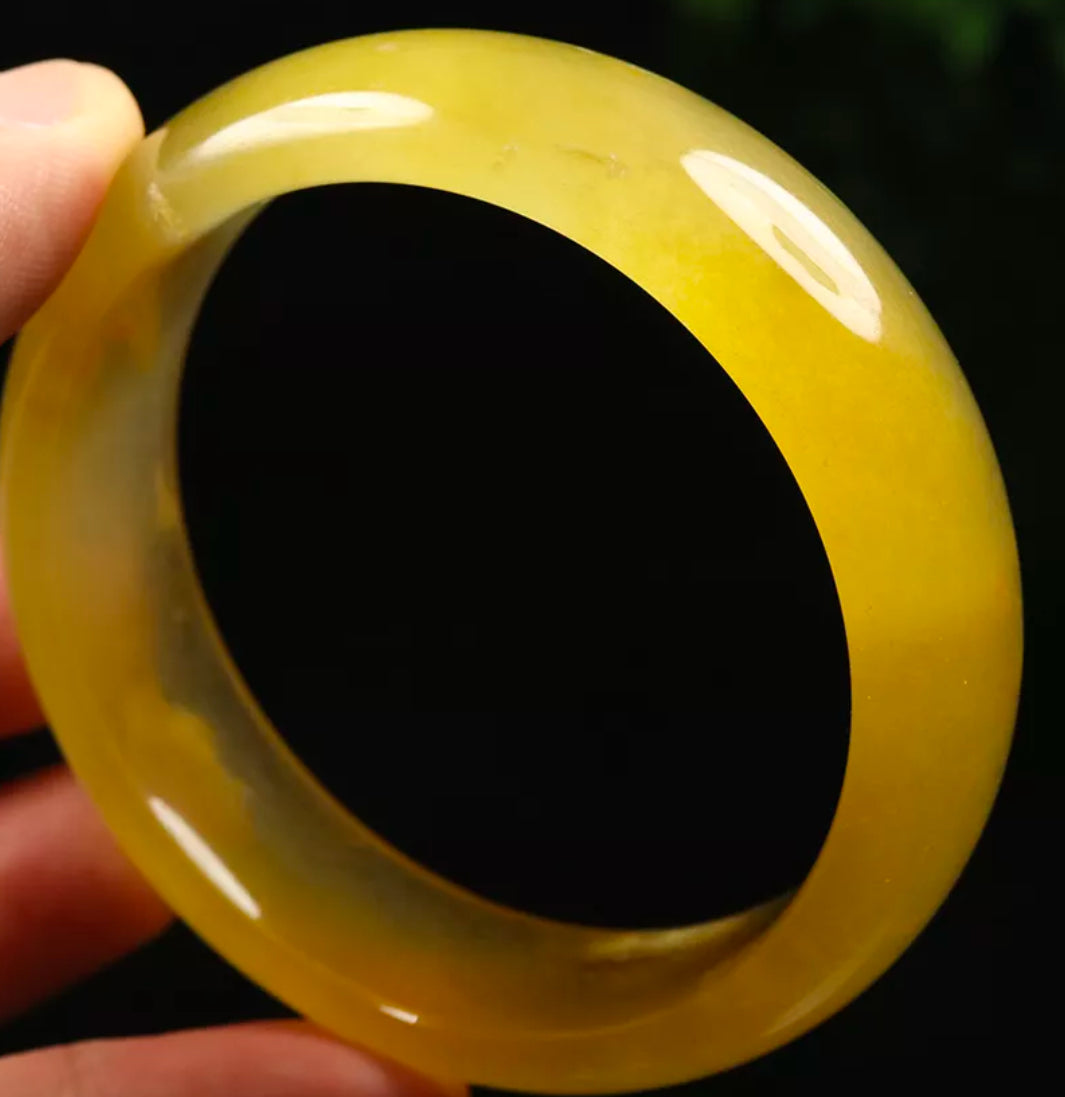 VINTAGE Large Jadeite Brown/Yellow Jade Bangle Size 60mm D755 - JazzyJewelbyAmina