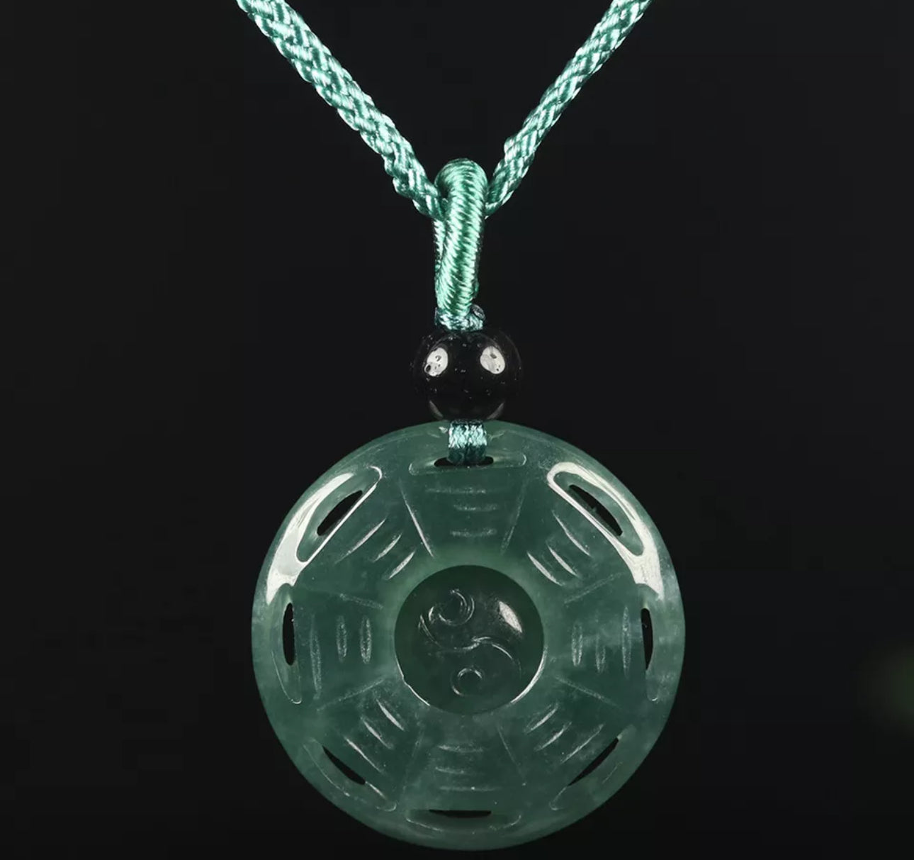 VINTAGE Green Octagon Jade Pendant Eight Trigrams Certified Lucky Jade Piece! - JazzyJewelbyAmina